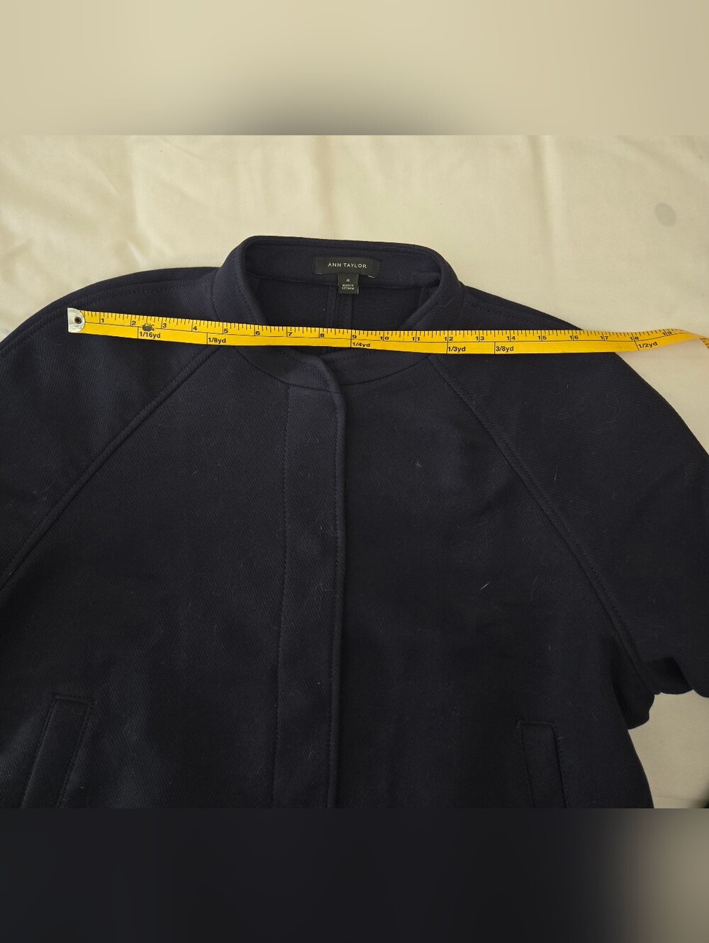 Navy Blue Cropped Bomber Jacket - Picture 9 of 9